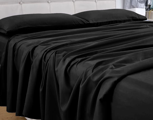 GOMINIMO 4 Pcs Bed Sheet Set 1000 Thread Count Ultra Soft Microfiber - King Single (Black)