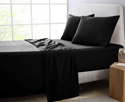 GOMINIMO 4 Pcs Bed Sheet Set 1000 Thread Count Ultra Soft Microfiber - King Single (Black)