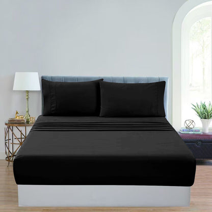 GOMINIMO 4 Pcs Bed Sheet Set 1000 Thread Count Ultra Soft Microfiber - King (Black)