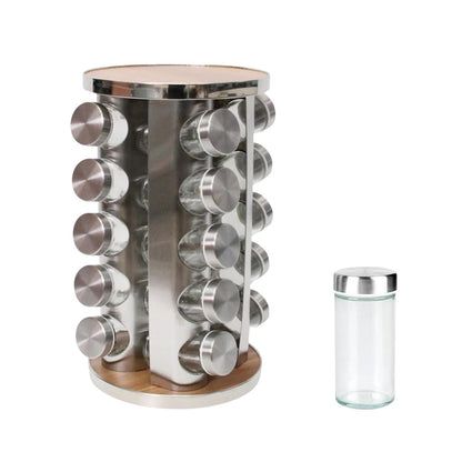 GOMINIMO Rotating Spice Rack Organizer (20 Jars) with Label Sticker and Silicone Funnel