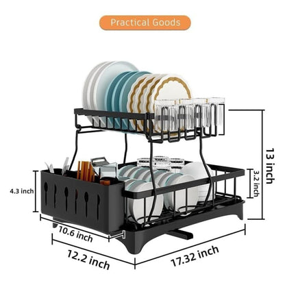 Gominimo 2 Tier Dish Drying Rack with Drain Board and Drip Tray Kitchen Counter
