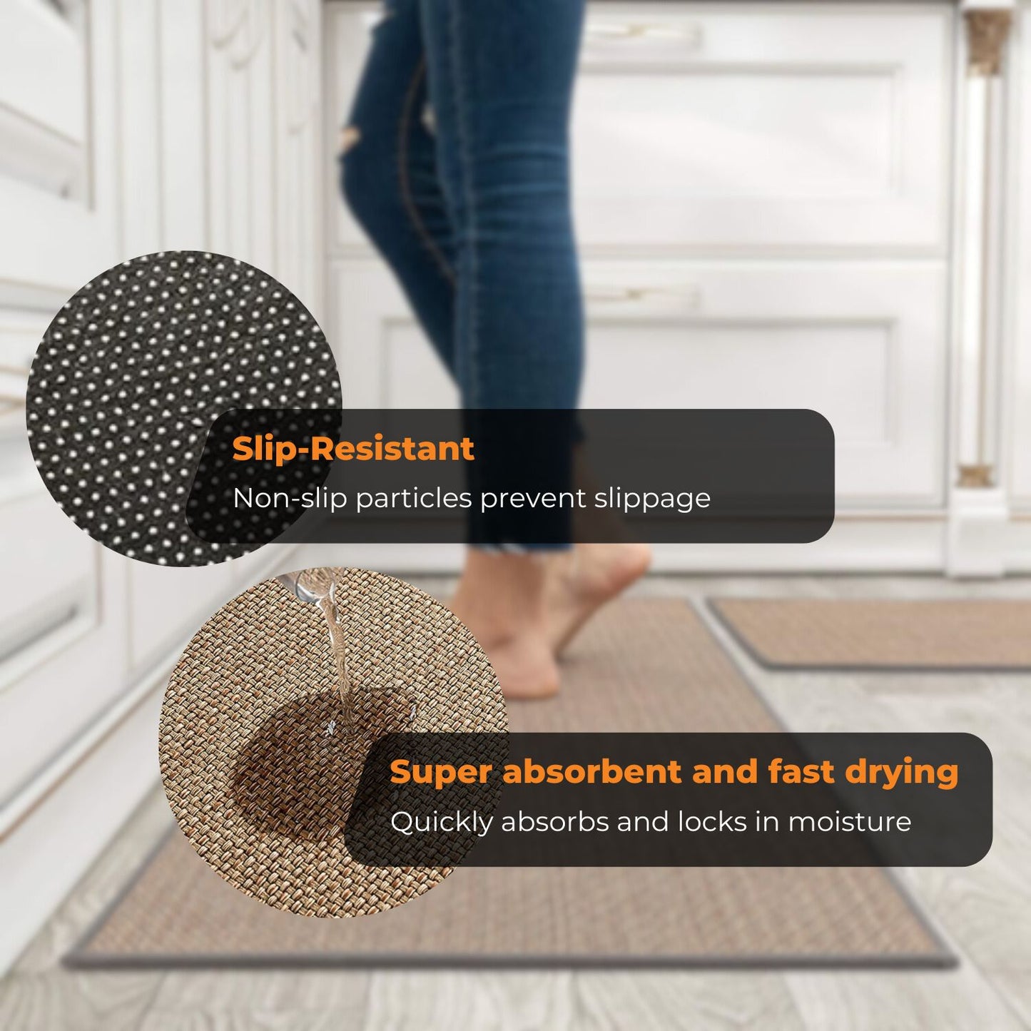 GOMINIMO Washable Non Slip Absorbent Kitchen Floor Mat (44X120cm, Oats)
