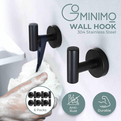 GOMINIMO T-hook Stainless Steel Wall Hook 6pcs (Black)