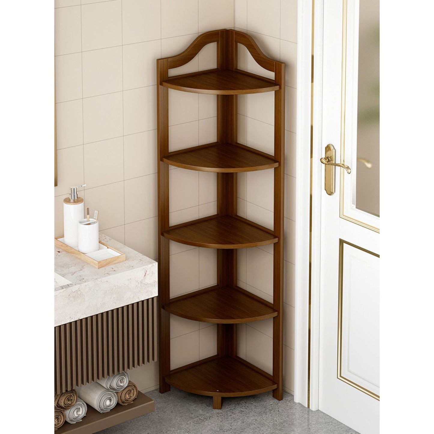GOMINIMO Bamboo Corner Shelf 5 Tier