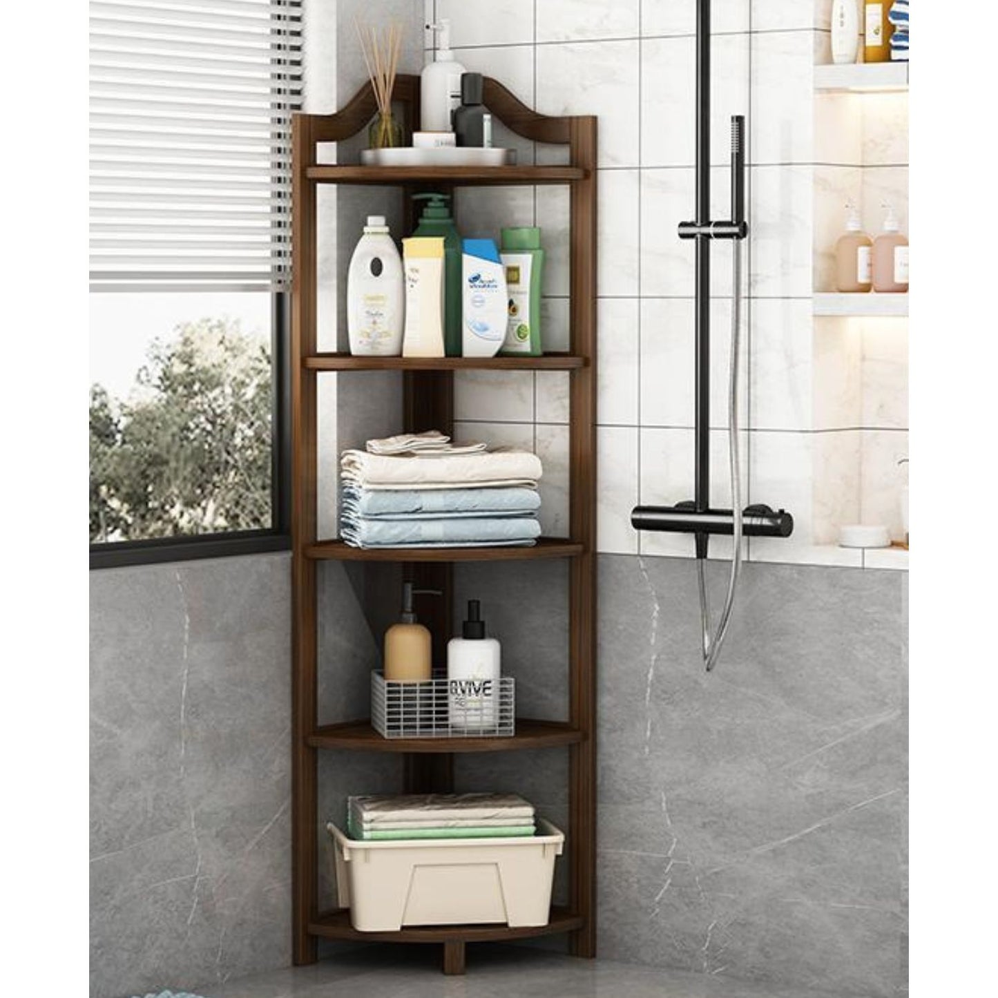 GOMINIMO Bamboo Corner Shelf 5 Tier