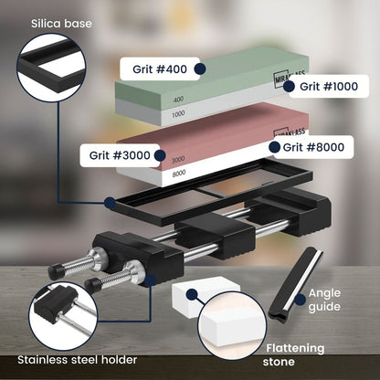 Miraklass Sharpening Stone Set (400/1000+3000/8000 Grit)