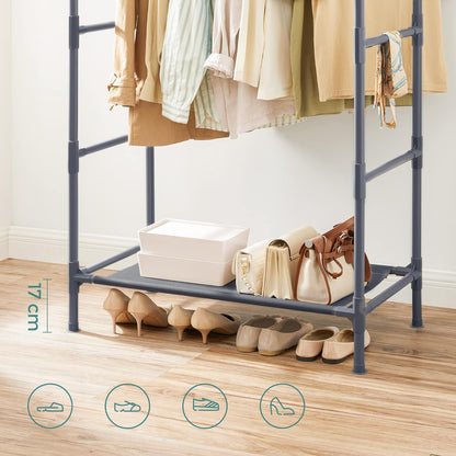 SONGMICS Metal Clothes Rack with 2 Rails Grey