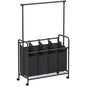 SONGMICS 4-Bag Laundry Sorter Rolling Cart with Hanging Bar Heavy-Duty Wheels Black
