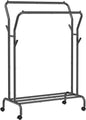 SONGMICS Metal Clothes Rack Garment Double Rail with Wheels and Shelf Black HSR107B01V1