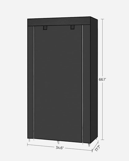 SONGMICS Portable Clothes Storage with 6 Shelves and 1 Clothes Hanging Rail Black