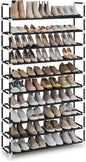 SONGMICS 10 Tier Metal Shoe Rack for 50 Pairs Non-Woven Fabric Shelves Black