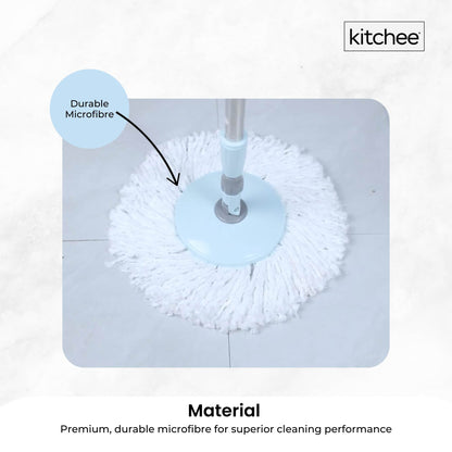 Kitchee Spin Mop & Bucket Set – Microfibre Pad, Telescopic Handle, 10L Capacity