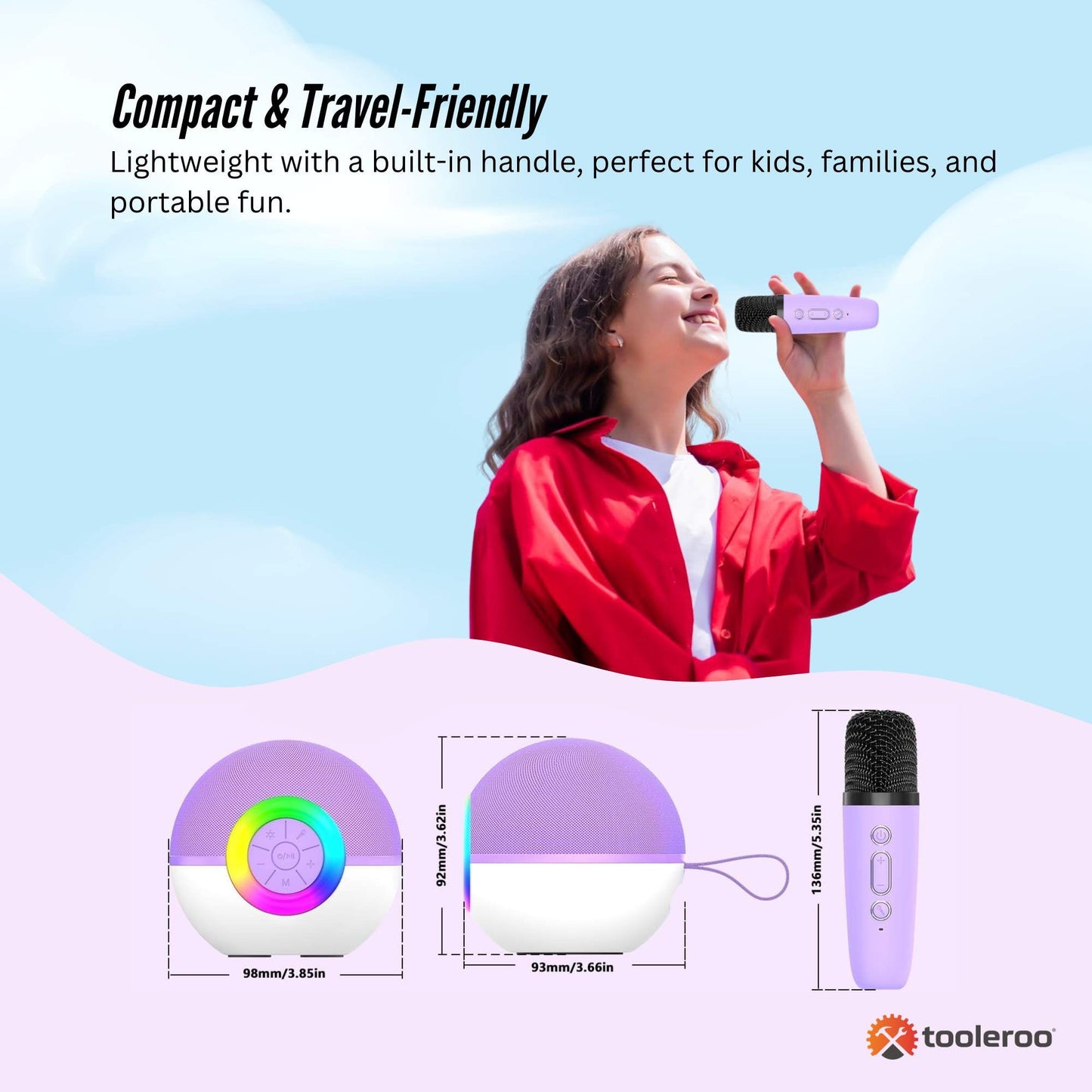Mini Karaoke Machine - 2x Wireless Microphones Portable Bluetooth Speaker Purple