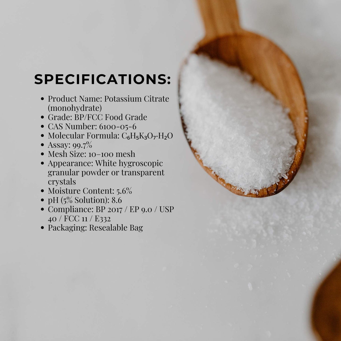 Orku 10Kg Potassium Citrate Food Grade - Granular BP USP FCC E332 Additive