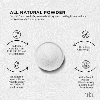 Orku 5Kg Potassium Citrate Food Grade Tub - Granular BP USP FCC E332 Additive