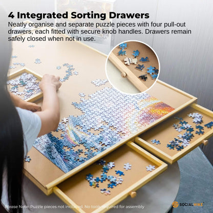 Social Hike 1000pcs Puzzle Board 4 Drawer with Cover -  Wooden Rotating Tabletop