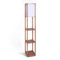 Sarantino Etagere Floor Lamp Ghost-White Fabric Shade in Wood Finish