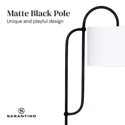 Sarantino Metal Floor Lamp with Marble Base & Ghost-White Shade