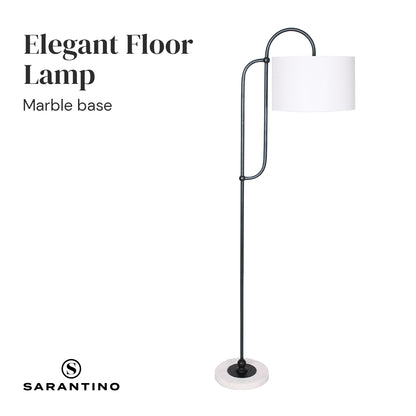 Sarantino Metal Floor Lamp with Marble Base & Ghost-White Shade