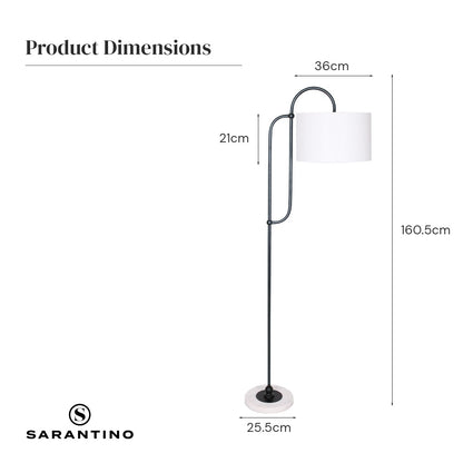 Sarantino Metal Floor Lamp with Marble Base & Ghost-White Shade