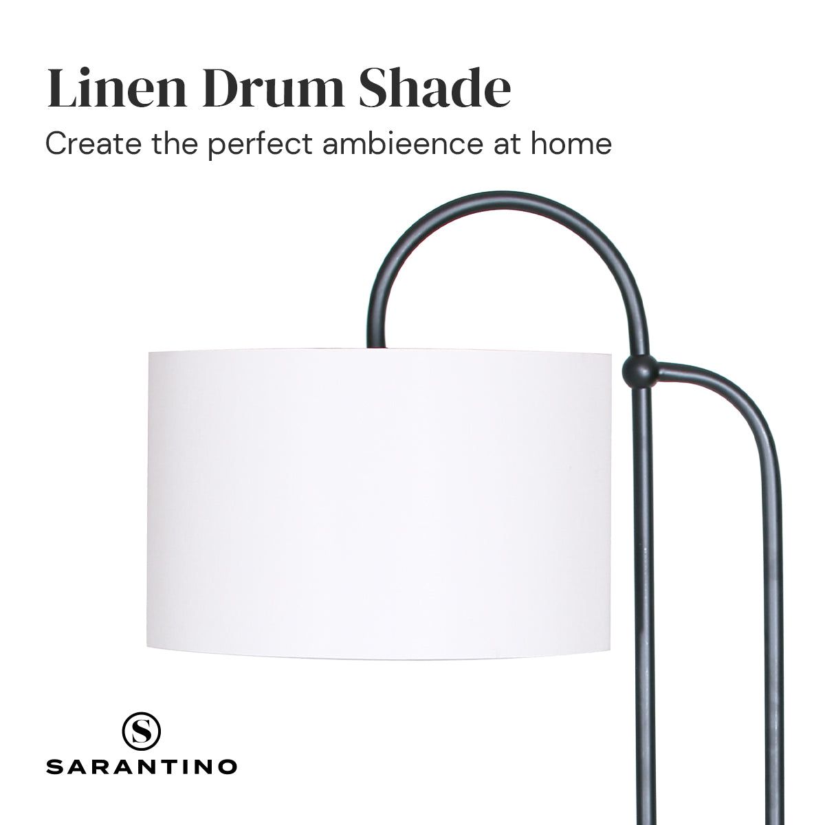 Sarantino Metal Floor Lamp with Marble Base & Ghost-White Shade