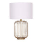 Sarantino Rose Gold Table Lamp with Linen Drum Shade