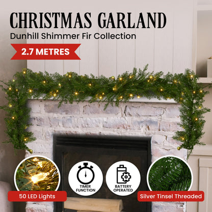 National Tree Company 274cm Dunhill Shimmer Fir Pre-lit Christmas Garland