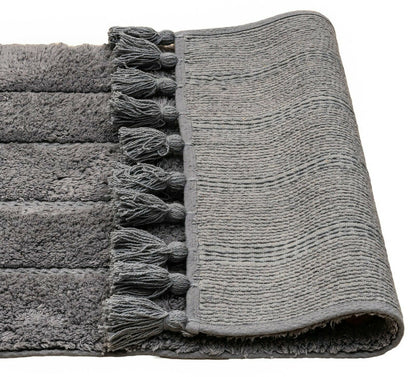 Cotton Fringe Tufted Non-Slip Bathmat Charcoal Grey
