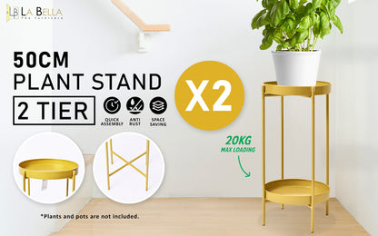 2X Plant Stand 50cm Planter Shelf Rack Display Steel 2 Tier GOLD