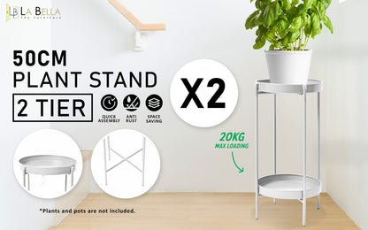 2X Plant Stand 50cm Planter Shelf Rack Display Steel 2 Tier WHITE