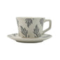 High-Fired Ceramic Stoneware Speckle Cup & Saucer Set 380ml Floral Tea Spoon EARTHY GREY