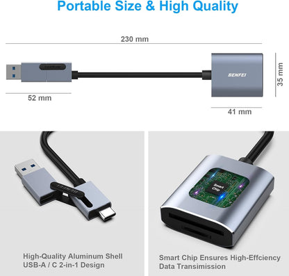 BENFEI USB Type-C/Type-A to SD TF Card Reader