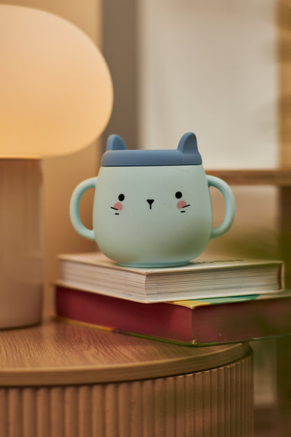 Whisker Wonderland Innovative Hydroponic Cat Grass Growing Mug - Blue | Soil-Free, Digestion & Hairball Aid, Eco-Friendly Silicone, Reusable