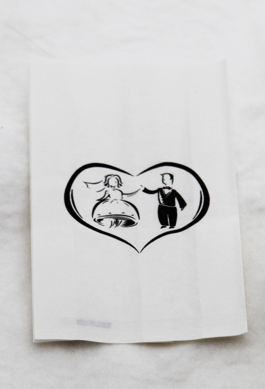 100 Pack Wedding Cake Bags Greaseproof Wax Paper Slice Take Home Favour Bride Groom in Heart