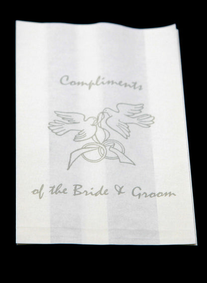 50 Pack Wedding Cake Bags Greaseproof Wax Paper Slice Take Home Favour Silver Doves