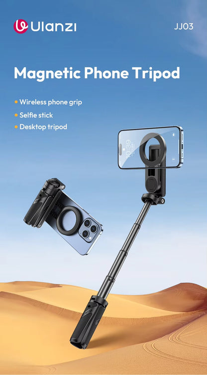 Ulanzi JJ03 Magnetic Phone Tripod Wireless Phone Grip Selfie Stick Desktop Tripod with Remote Control Photography Livestreaming