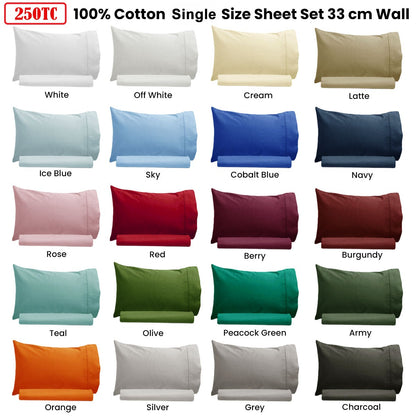 Artex 250TC 100% Cotton Sheet Set Single Cream