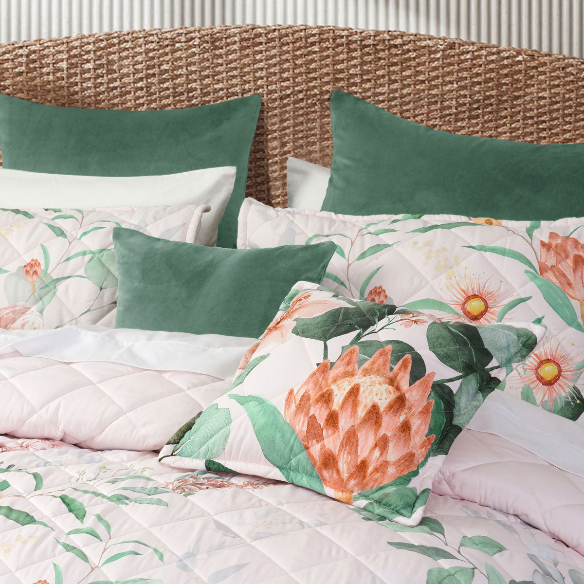 Bianca Sidney Blush Printed Floral Bedspread Set King Single