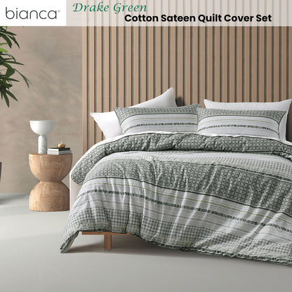 Bianca Drake Green Cotton Sateen Quilt Cover Set Super King
