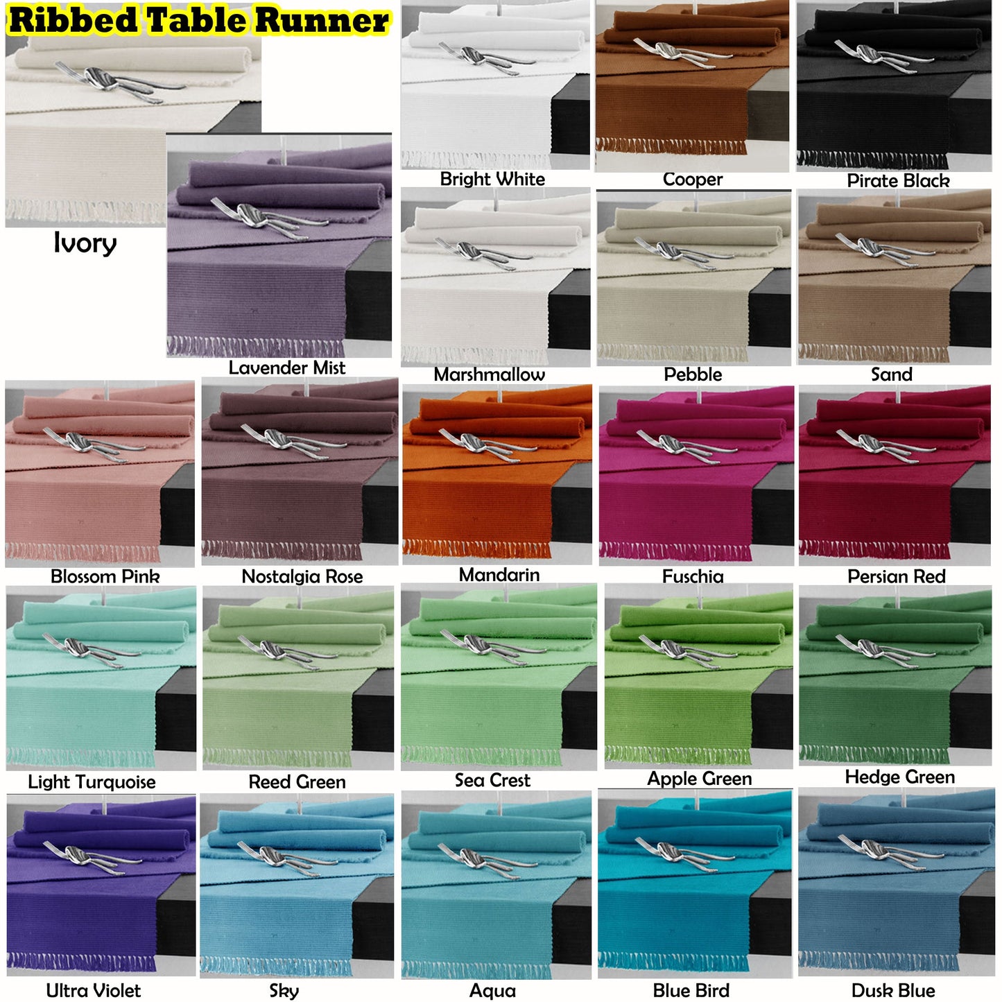 Hoydu Cotton Ribbed Table Runner 45cm x 150cm - SAND