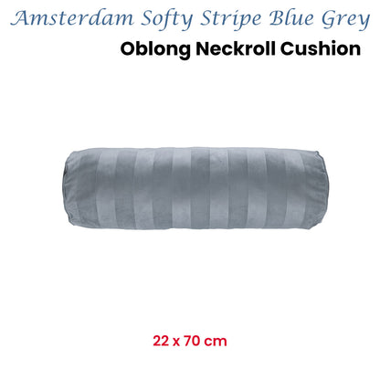 KAAT Amsterdam Softy Stripe Blue Grey Oblong Neckroll Filled Cushion 22cm x 70cm
