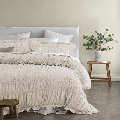 Vintage Design Homewares Haven Natural Washed Cotton Ruched Quilt Cover Set Single