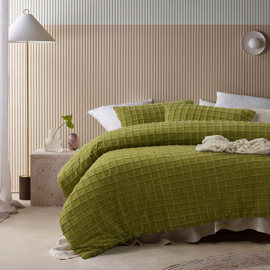 Vintage Design Homewares Parquet Cacti Green Polyester Cotton Quilt Cover Set Queen