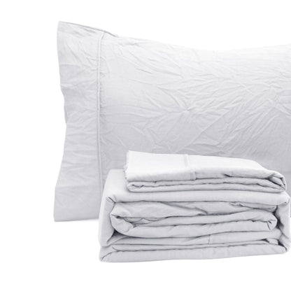 Ramesses White Pebble Wash Linen Look Alternative Sheet Set King Single