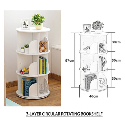White Wooden Circular 360-Degree Rotating Bookshelf Display Storage Stand(3 Layers)