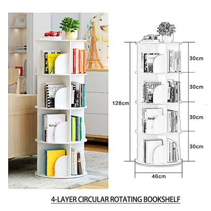 White Wooden Circular 360° Rotating Bookshelf Display Storage Stand(4 Layers)