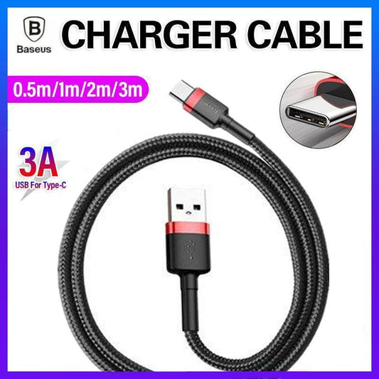Red+Black Baseus USB to Type C Charger Cable 3A Fast Charging for Huawei - 0.5M 2PCS