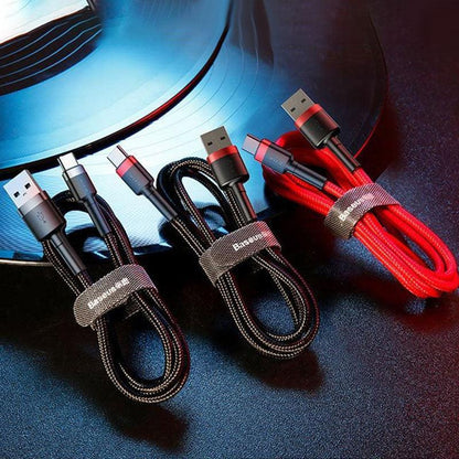 Red+Black Baseus USB to Type C Charger Cable 3A Fast Charging for Huawei - 2M 2PCS