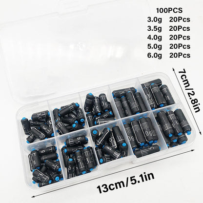 100pcs Graduated Soft Core Fishing Lead Sinkers Quick Drop Weights Tackle Set