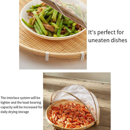 Bamboo Storage Basket with Mesh Cover for Fruit Vegetables Food Buns Kitchen - 42CM
